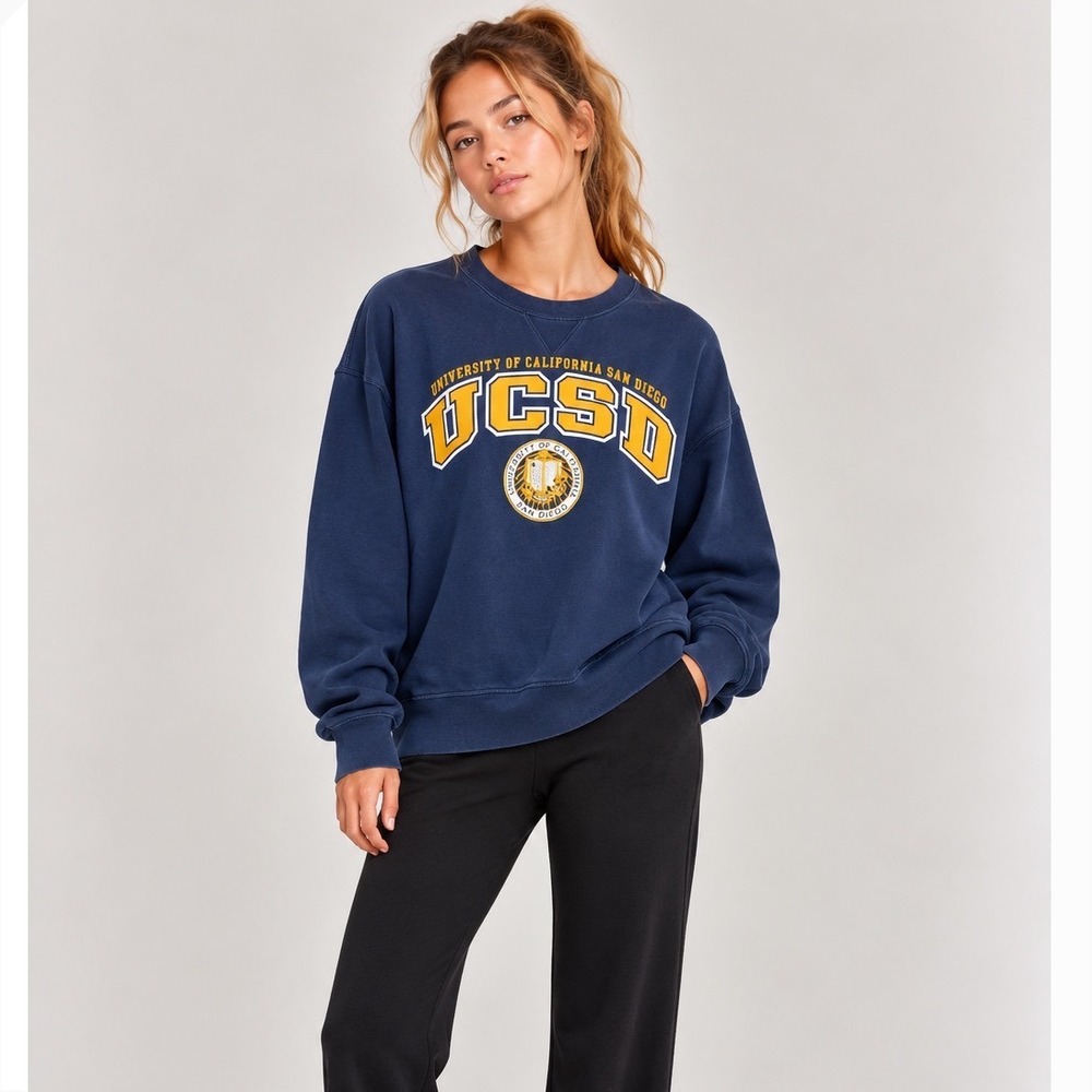 Gear Navy Blue UCSD Graphic Collegiate 100% Cotton Crewneck Sweatshirt, Large